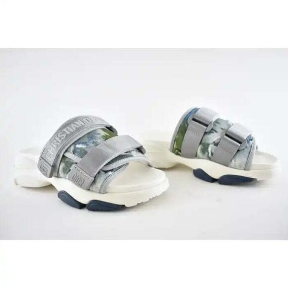 Dior D-Wander Blue Shaded Camouflage Platform Logo Slide Mule Flat Sandal 35.5 - Picture 3 of 8